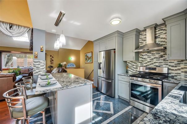 Interior, Kitchen, Pendant Lights, Stainless Steel Appliances, Wood Texture Flooring