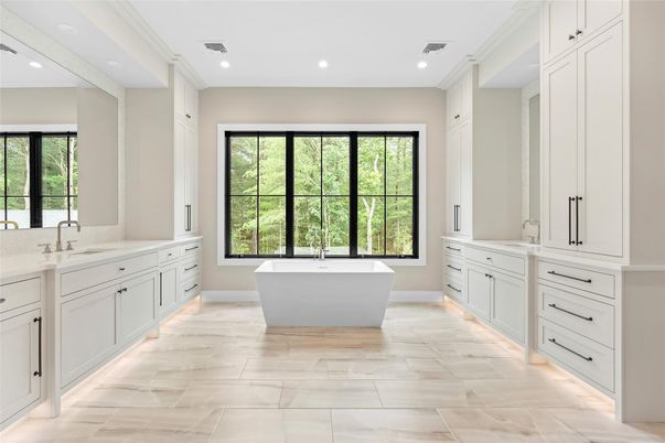 Bathroom, Dual Sink Vanities, Free Standing Baths, Interior, Recessed Lighting