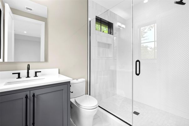 Bathroom, Glass Shower, Interior, Recessed Lighting