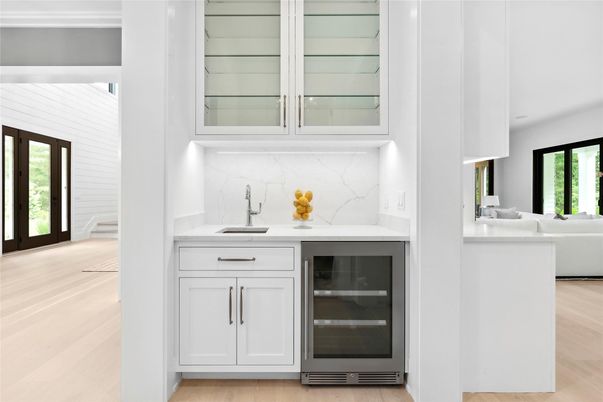 Interior, Kitchen, Living room, Marble Walls, Stainless Steel Appliances, Wood Texture Flooring