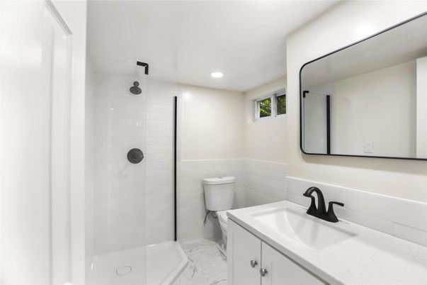 Bathroom, Glass Shower, Interior, Marble, Recessed Lighting