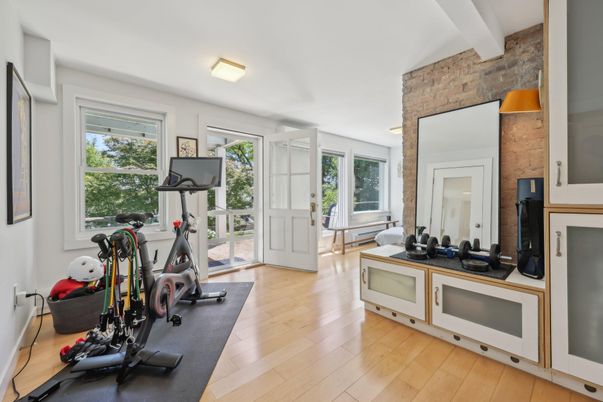 Fitness Equipment, Interior, Stone Walls, Wood Texture Flooring