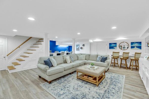 Dining room, Interior, Living room, Recessed Lighting, Wood Texture Flooring