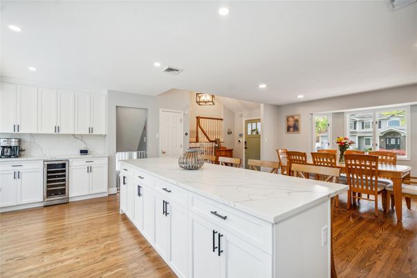 Dining room, Interior, Kitchen, Recessed Lighting, Wood Texture Flooring