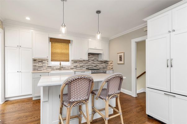 Interior, Kitchen, Pendant Lights, Recessed Lighting, Wood Texture Flooring