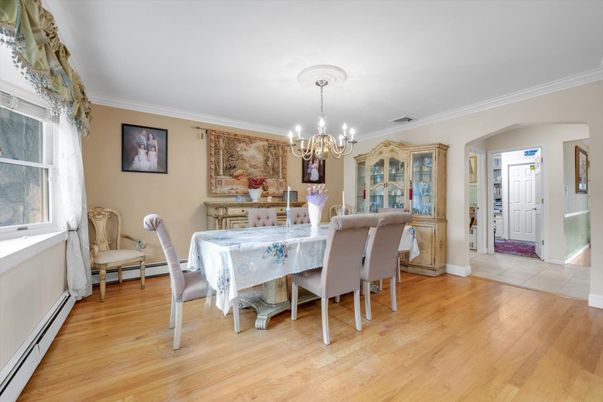 Chandelier, Dining room, Interior, Wood Texture Flooring