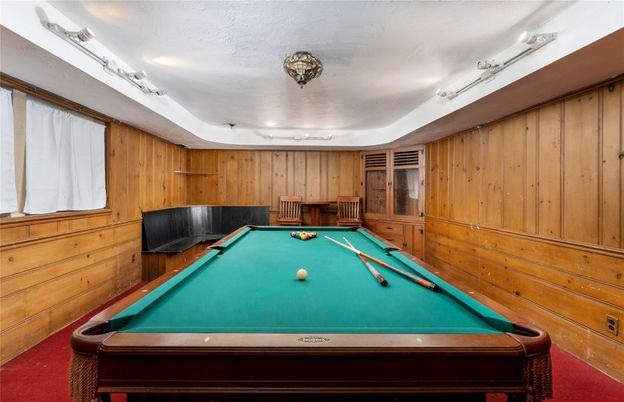 Billiard Table, Game Room, Interior, Recessed Lighting, Wooden Walls