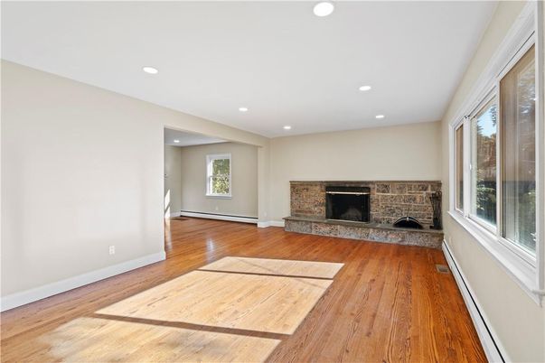 Fireplace, Interior, Recessed Lighting, Wood Texture Flooring