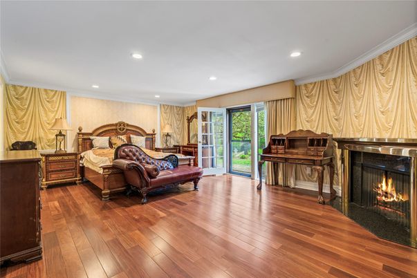 Bedroom, Fireplace, Interior, Piano, Recessed Lighting, Wood Texture Flooring