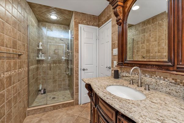Bathroom, Glass Shower, Interior, Recessed Lighting