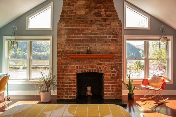 Fireplace, Interior, Stone Walls, Wood Texture Flooring
