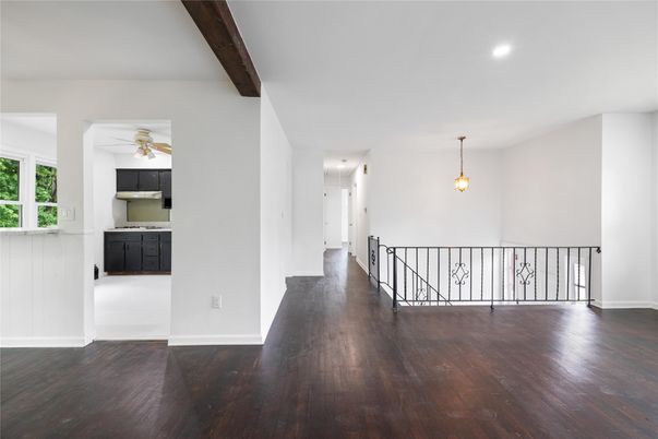 Interior, Kitchen, Pendant Lights, Recessed Lighting, Wooden Beams, Wood Texture Flooring