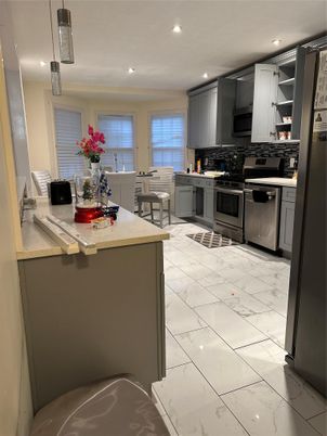 Interior, Kitchen, Marble, Recessed Lighting, Stainless Steel Appliances