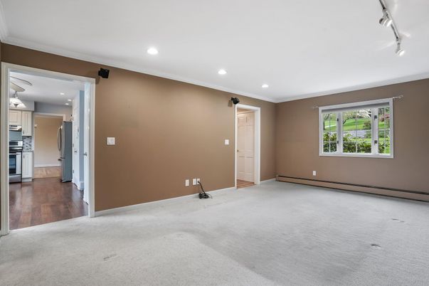 Empty room, Interior, Kitchen, Recessed Lighting, Wood Texture Flooring