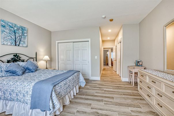 Bedroom, Interior, Recessed Lighting, Wood Texture Flooring