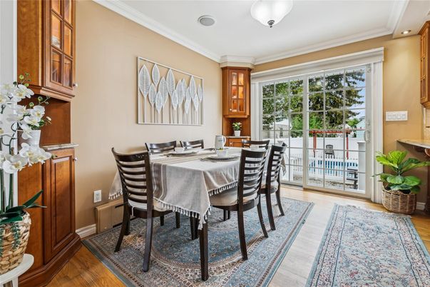 Dining room, Interior, Recessed Lighting, Wood Texture Flooring