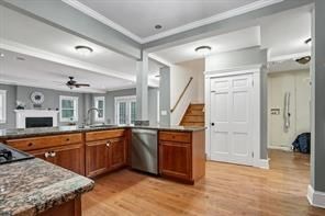Interior, Kitchen, Recessed Lighting, Wood Texture Flooring