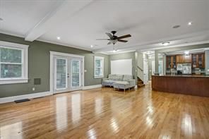 Empty room, Interior, Kitchen, Recessed Lighting, Wood Texture Flooring