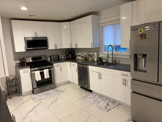 Interior, Kitchen, Marble, Recessed Lighting, Stainless Steel Appliances