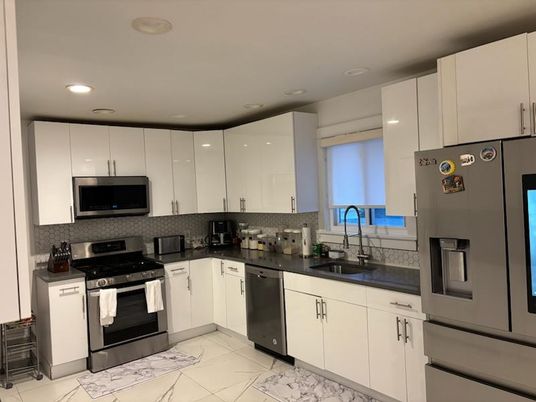 Interior, Kitchen, Marble, Recessed Lighting, Stainless Steel Appliances