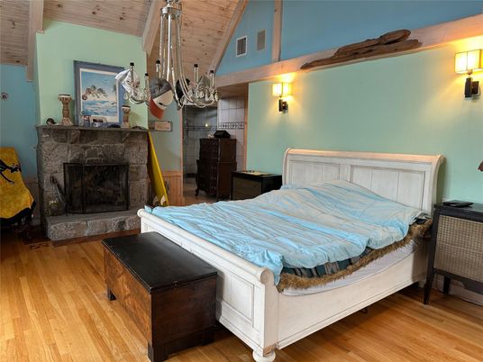 Bedroom, Fireplace, Interior, Wood Texture Flooring