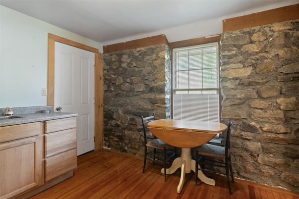Dining room, Interior, Stone Walls, Wood Texture Flooring