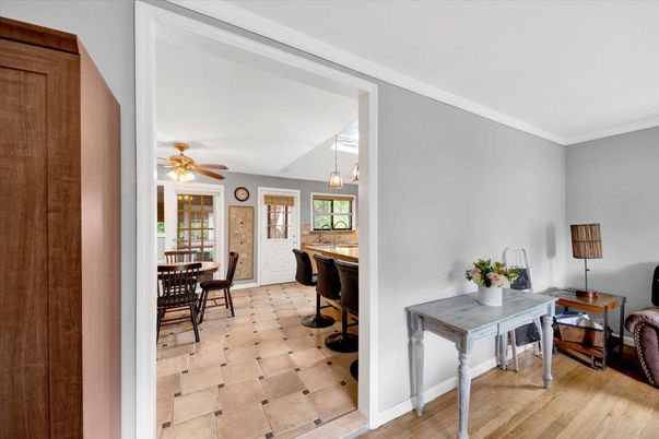 Dining room, Interior, Pendant Lights, Wood Texture Flooring