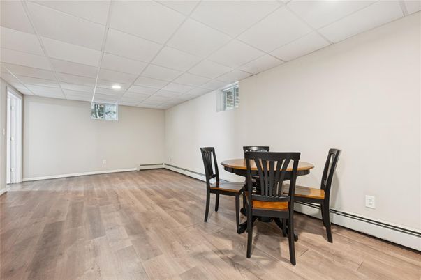 Dining room, Interior, Recessed Lighting, Wood Texture Flooring