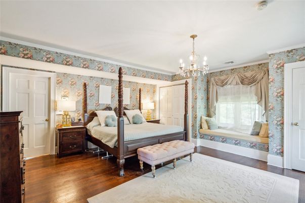 Bedroom, Chandelier, Interior, Wood Texture Flooring