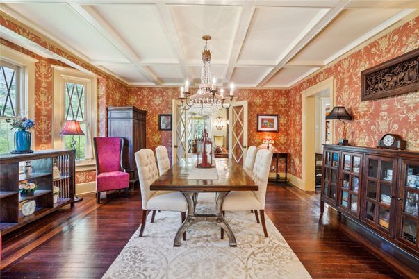 Chandelier, Dining room, Interior, Wood Texture Flooring