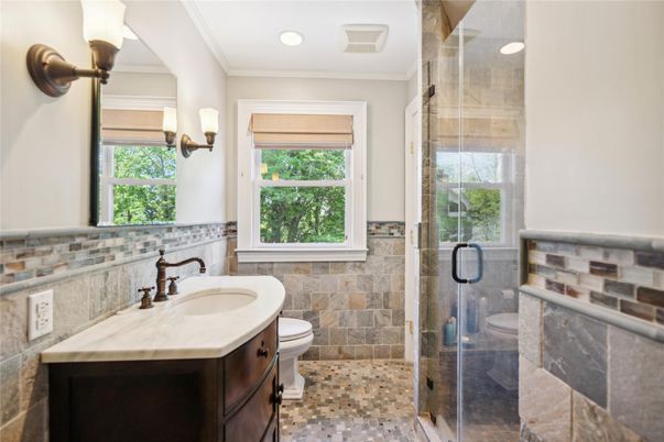 Bathroom, Glass Shower, Interior, Recessed Lighting