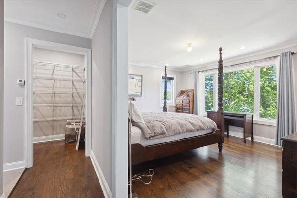 Bedroom, Interior, Recessed Lighting, Wood Texture Flooring