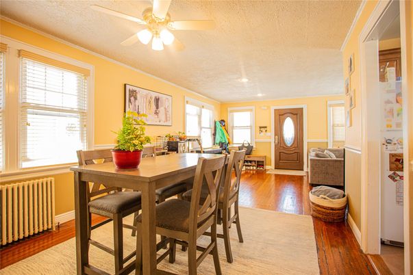 Dining room, Interior, Recessed Lighting, Wood Texture Flooring
