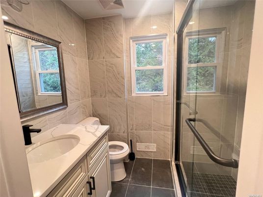 Bathroom, Glass Shower, Interior, Marble Walls, Recessed Lighting