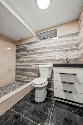 Bathroom, Interior, Marble, Recessed Lighting, Wooden Walls