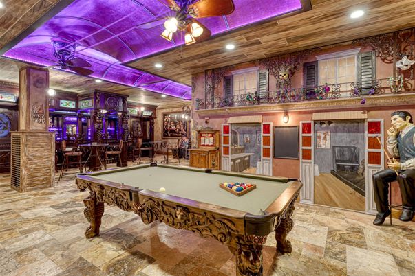 Billiard Table, Chandelier, Game Room, Interior, Recessed Lighting