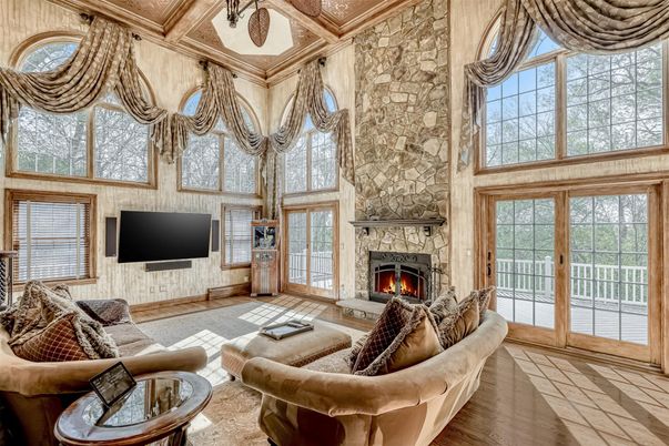 Fireplace, Interior, Living room, Stone Walls, Wood Texture Flooring