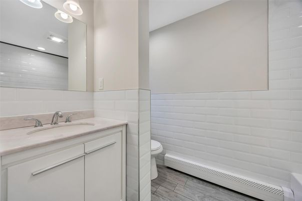 Bathroom, Interior, Recessed Lighting, Wood Texture Flooring