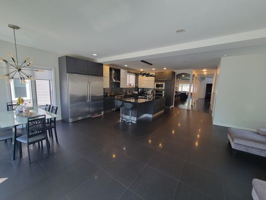 Dining room, Interior, Kitchen, Pendant Lights, Recessed Lighting, Stainless Steel Appliances