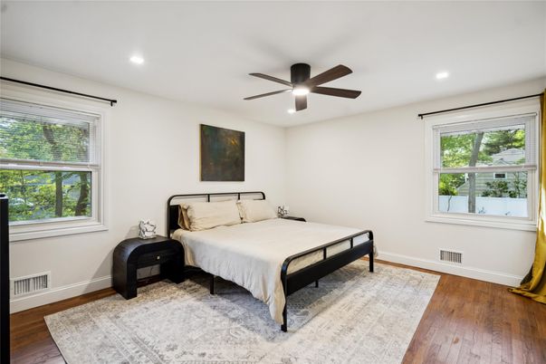 Bedroom, Interior, Recessed Lighting, Wood Texture Flooring
