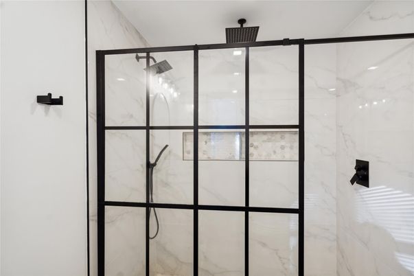 Bathroom, Glass Shower, Interior, Marble Walls