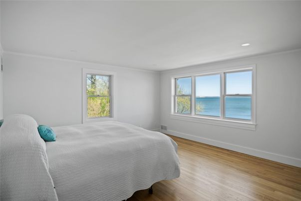 Bedroom, Interior, Recessed Lighting, Water, Wood Texture Flooring