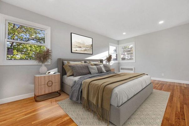 Bedroom, Interior, Recessed Lighting, Wood Texture Flooring