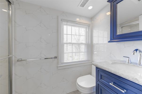 Bathroom, Glass Shower, Interior, Marble Walls, Recessed Lighting