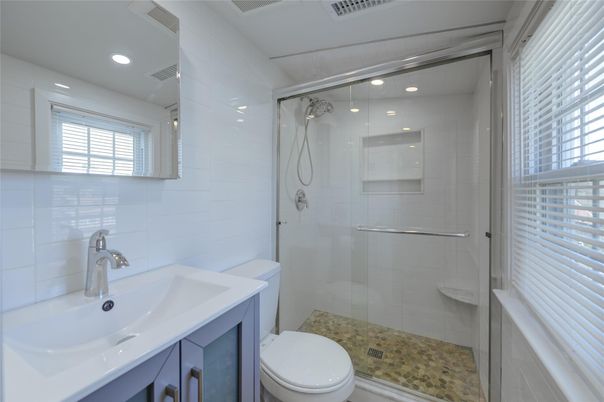 Bathroom, Glass Shower, Interior, Recessed Lighting