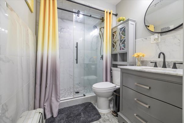 Bathroom, Glass Shower, Interior, Marble Walls