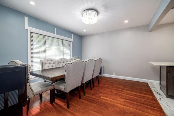 Dining room, Interior, Recessed Lighting, Wood Texture Flooring