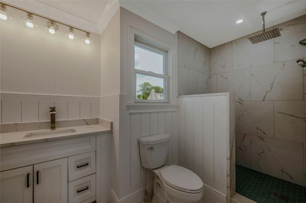 Bathroom, Interior, Marble Walls, Recessed Lighting