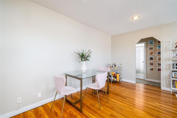 Dining room, Interior, Recessed Lighting, Wood Texture Flooring