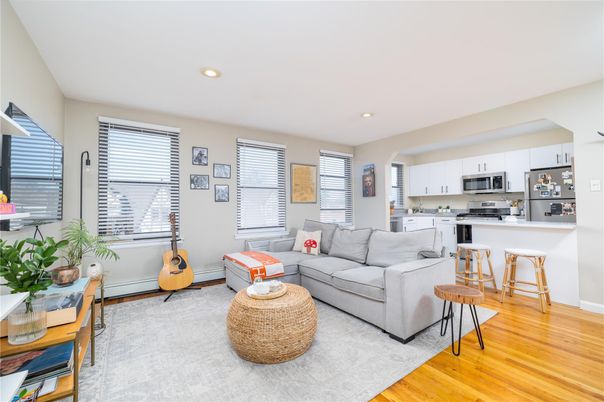 Interior, Kitchen, Living room, Recessed Lighting, Stainless Steel Appliances, Wood Texture Flooring